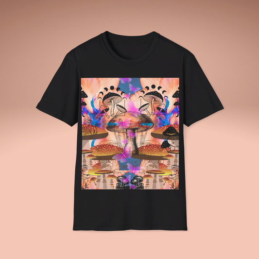 Sacred Mushrooms Unisex Softstyle T-Shirt | Magic Mushrooms Tee | Black