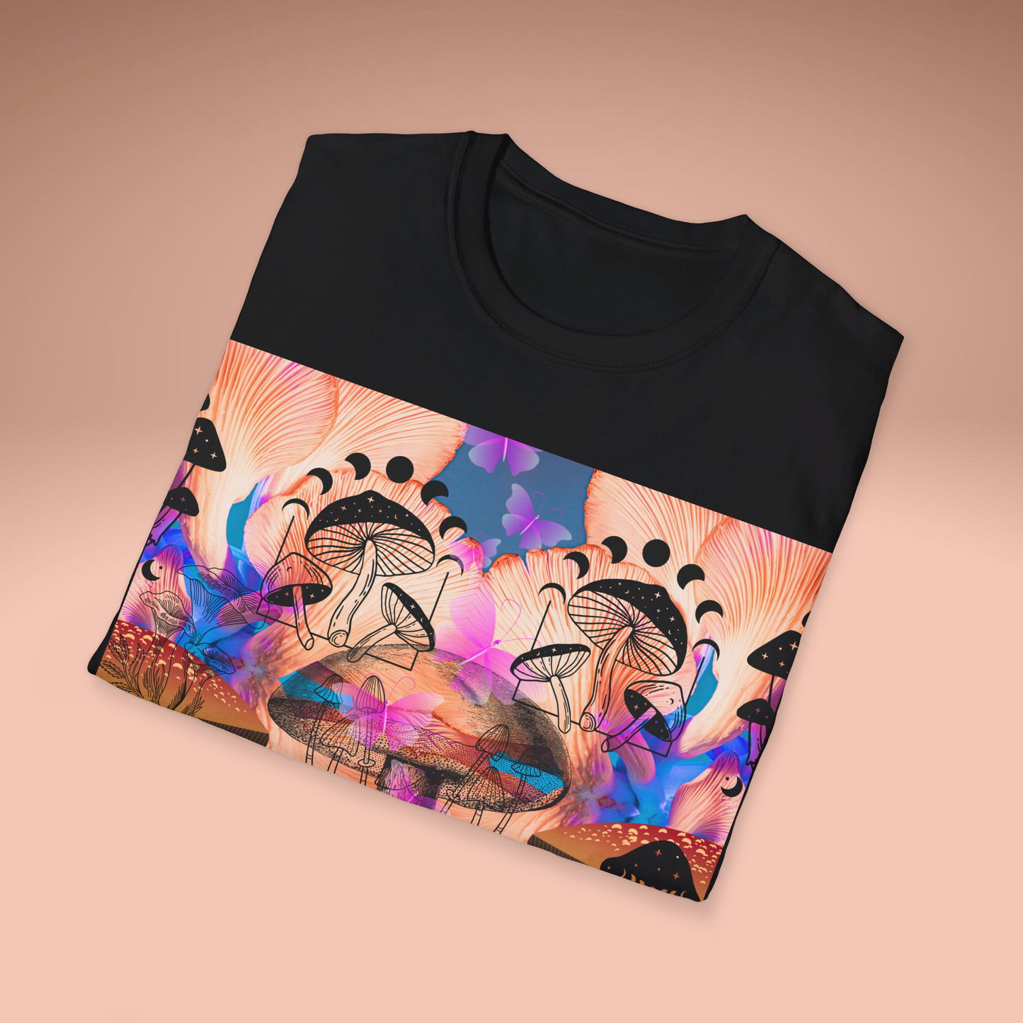 Sacred Mushrooms Unisex Softstyle T-Shirt | Magic Mushrooms Tee | Black